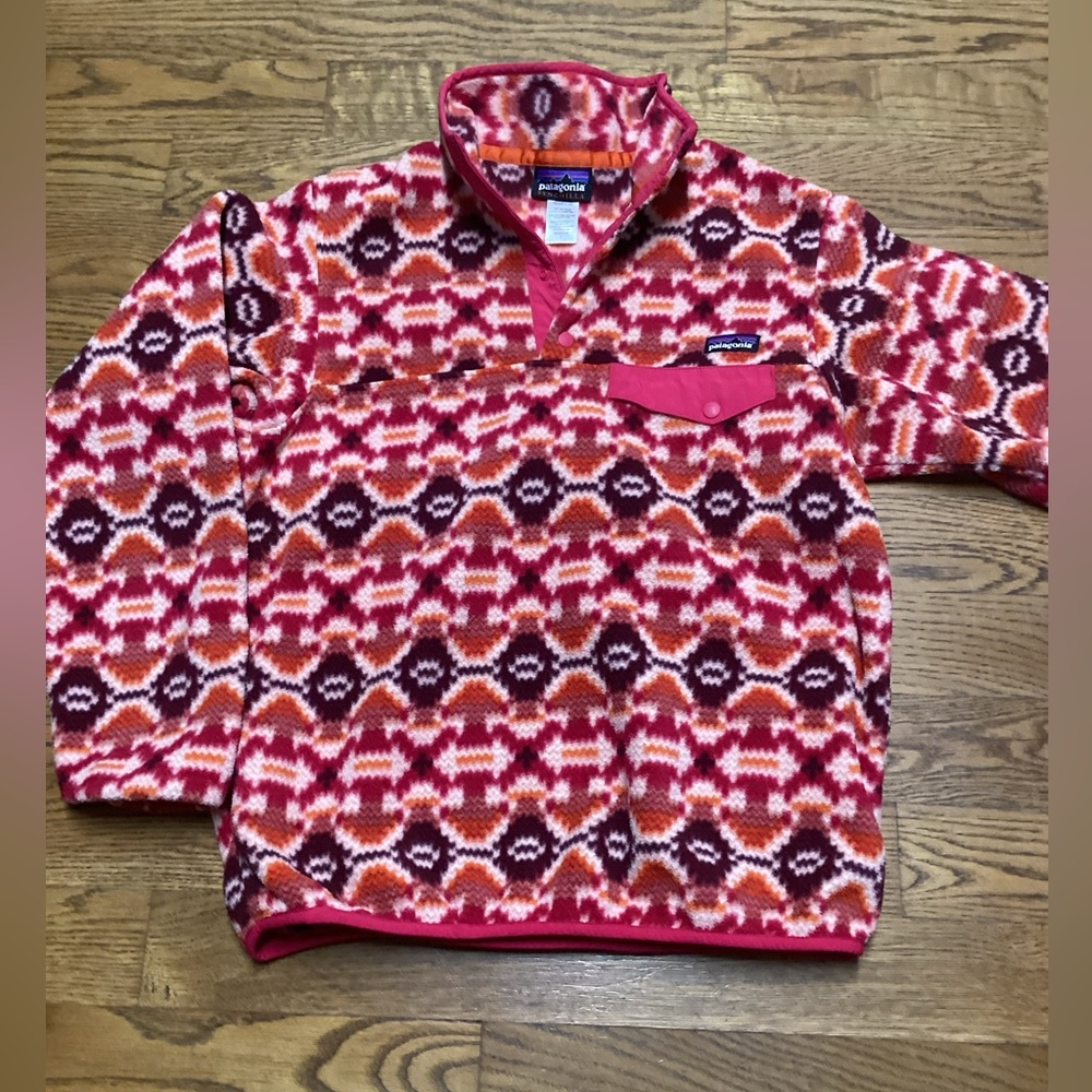 Patagonia Synchilla quarter snap pullover Pink and orange Aztec Print Size Small - Picture 2 of 8